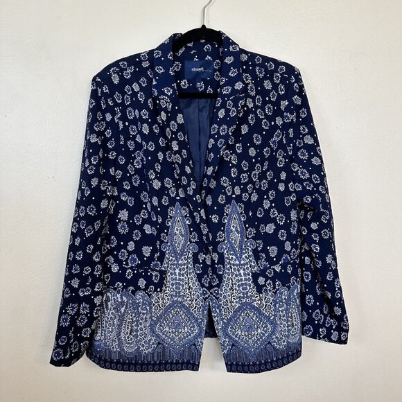 Eloquii by The Limited Womens Navy Blue Paisley Lightweight 1 Button Blazer 16W - Picture 2 of 14